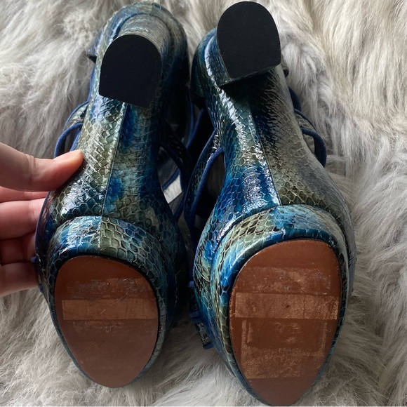 Rachel Zoe teal platform python snakeskin block heel zipper sky high heel 2000s - Picture 6 of 13